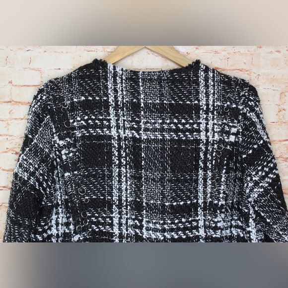 Vanessa Williams | Open Front Black & White Tweed Jacket with Rivet Detailing - Picture 8 of 10